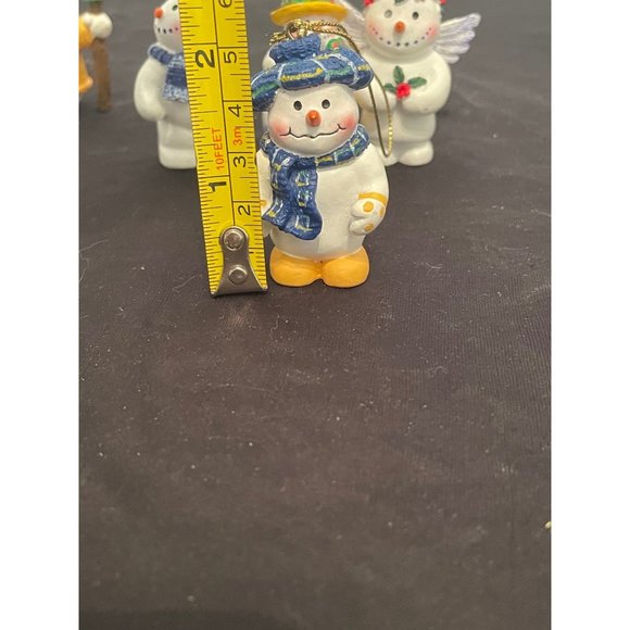Set of 6 Ceramic Christmas Snowman Ornaments Angel Hats Scarves Birdhouse - Picture 11 of 12